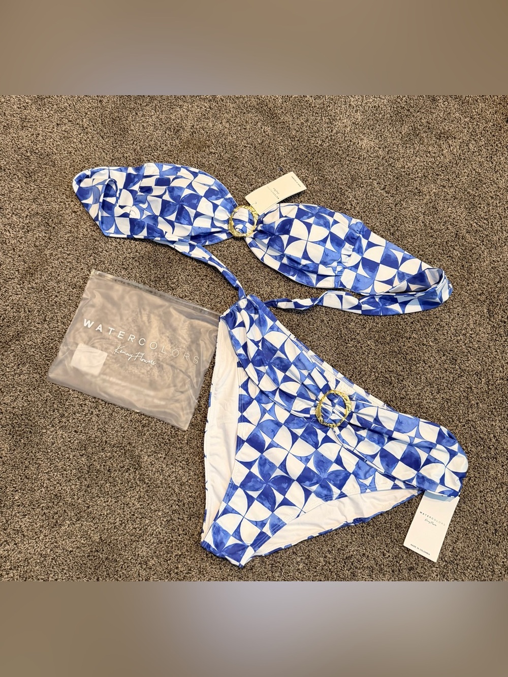 Kenny Flowers Blue & White Geometric Ring-Accent Bikini